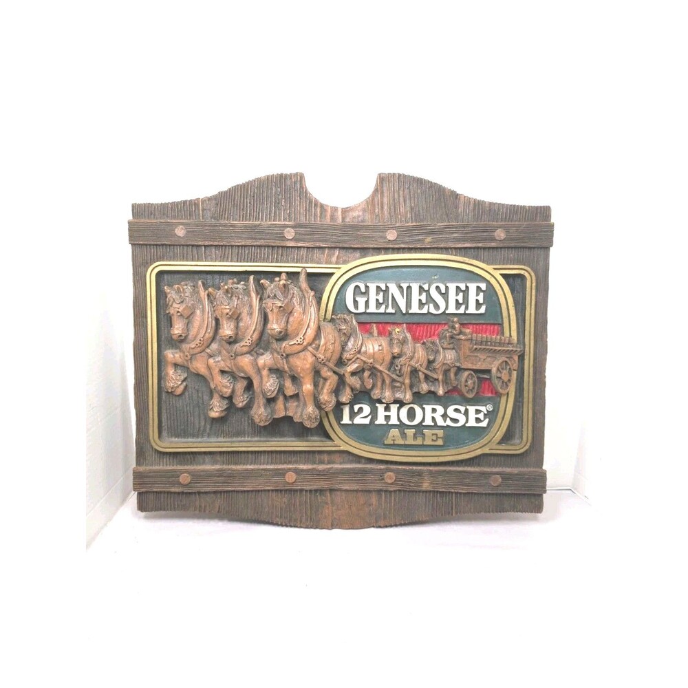 Vintage Faux Wood Genesee 12 Horse Ale beer sign Wall Mount 3D 19”x17” Plaque